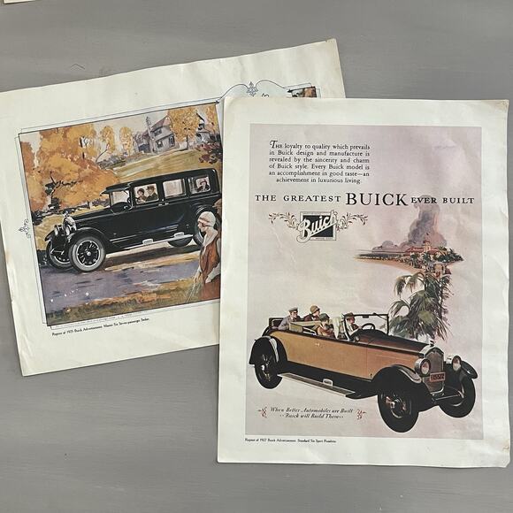 Vintage Buick Advertisement Posters Lot Of 2 1925 Sedan 1927 Roadster Lithograph - Picture 1 of 16